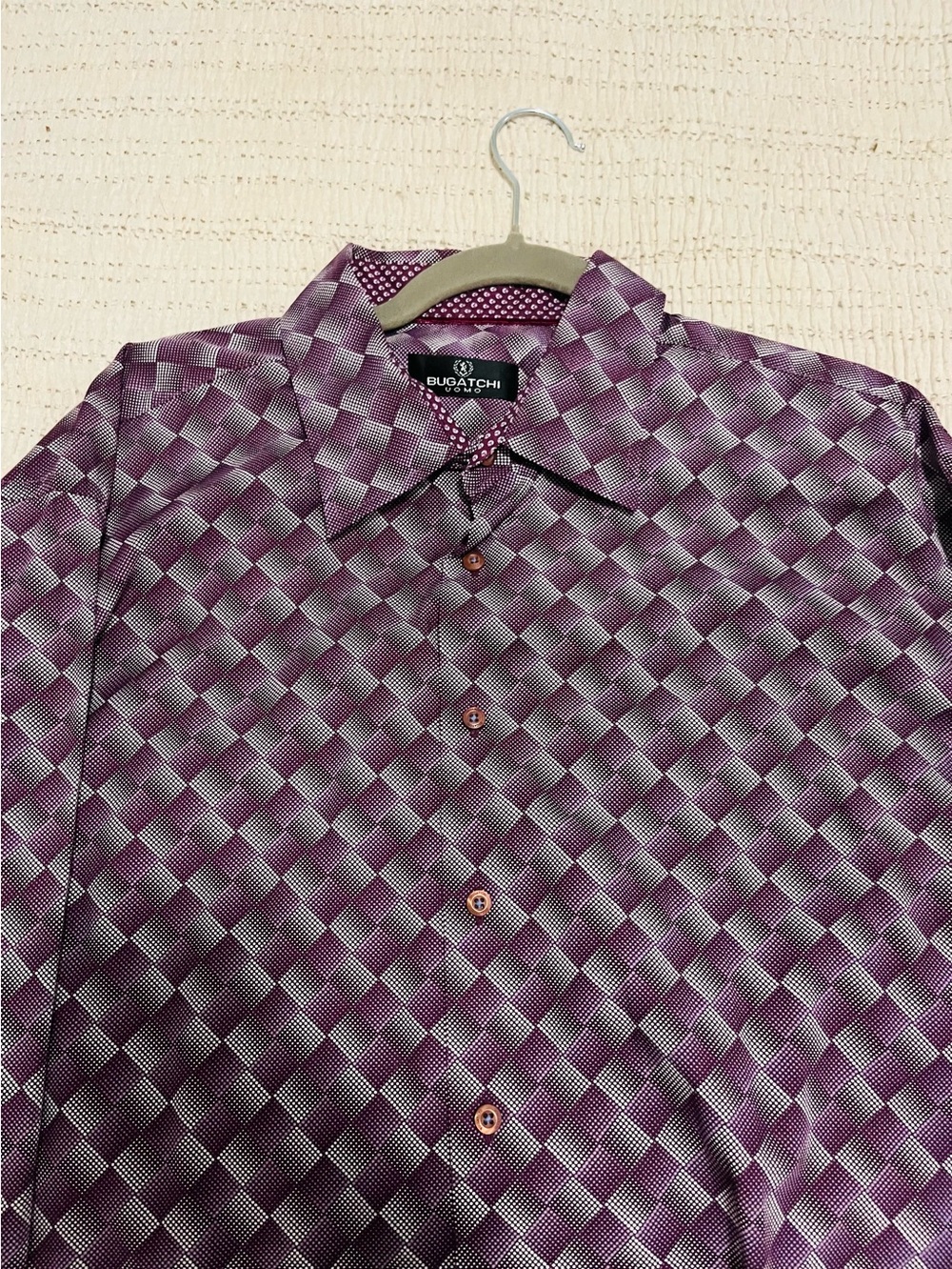 BUGATCHIMen's XXL Purple/White Geometric Long Sleeve Dress Shirt NWOT Never Worn
